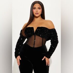 Elegant Black Off-Shoulder Sequin Corset Style Jumpsuit
